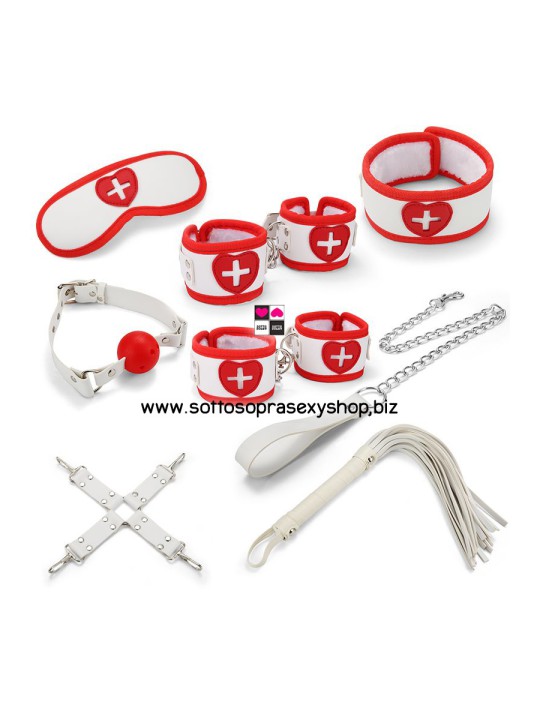 Kit Bondage Infermiera 8 accessori : Completo per Giochi BDSM e Fetish