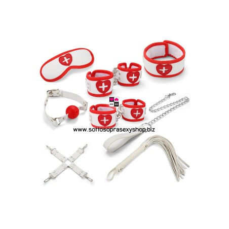 Kit Bondage Infermiera 8 accessori : Completo per Giochi BDSM e Fetish