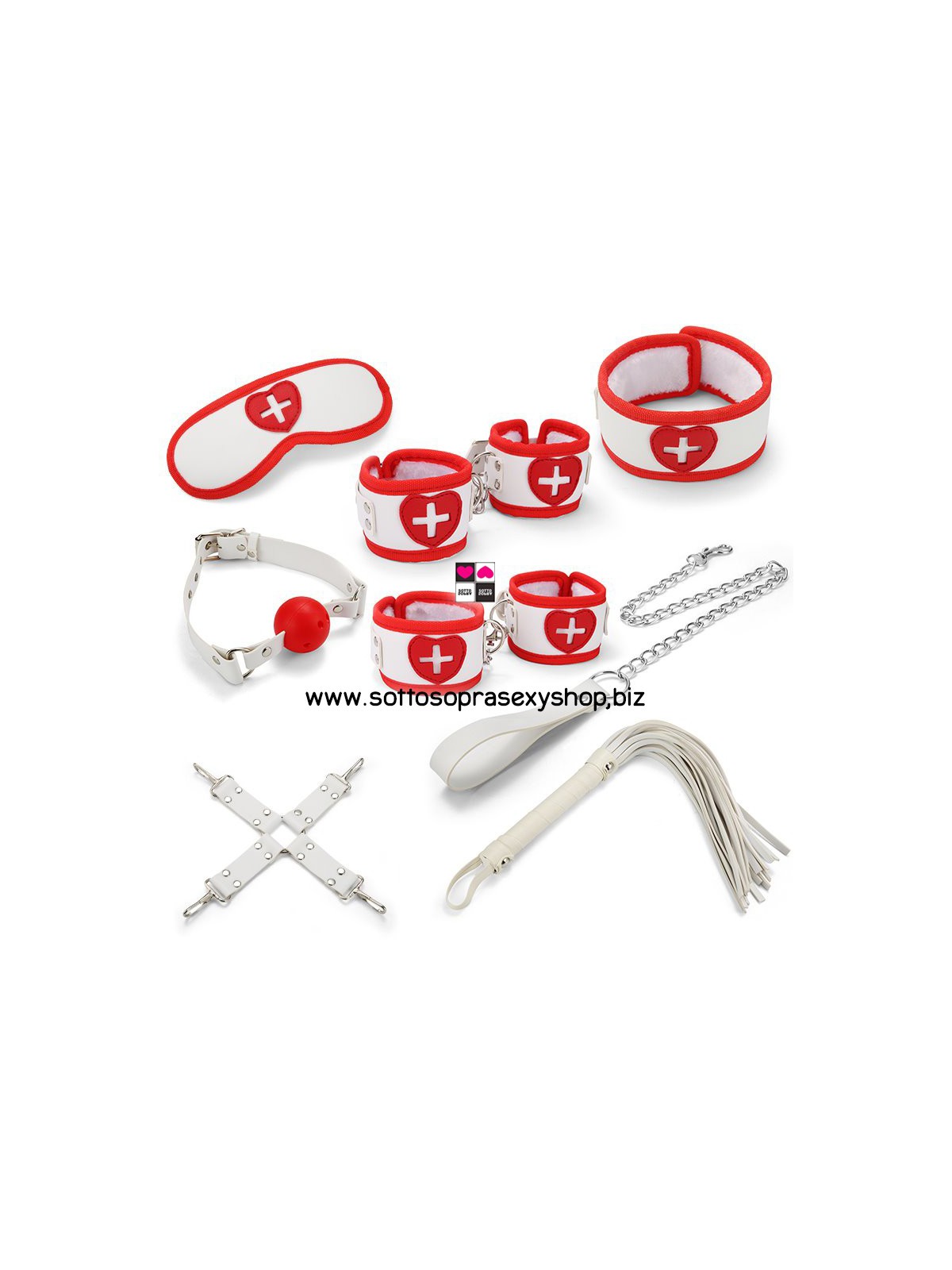 Kit Bondage Infermiera 8 accessori : Completo per Giochi BDSM e Fetish