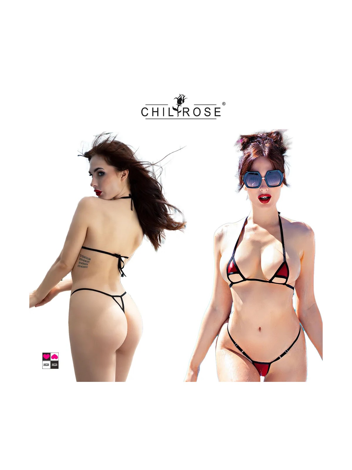 Micro Bikini Rosso Elasticizzato con Dettagli Neri