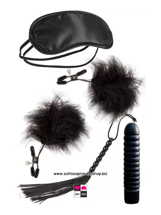 Set BDSM Fetish Completo: Vibratore Stimolante, Mascherina, Pinzette per Capezzoli e Frustino