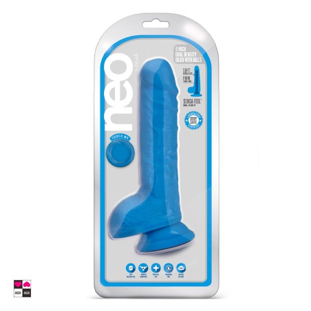 Dildo Neon Blue a Doppia Densità da 9 Pollici, privo di lattice, ftalati e fragranze. Lungo 22,8cm x 4cm