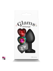 Plug Anale Glams in silicone con 3 gemme Intercambiabili colorate a forma di cuore