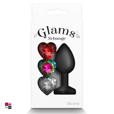 Plug Anale Glams in silicone con 3 gemme Intercambiabili colorate a forma di cuore