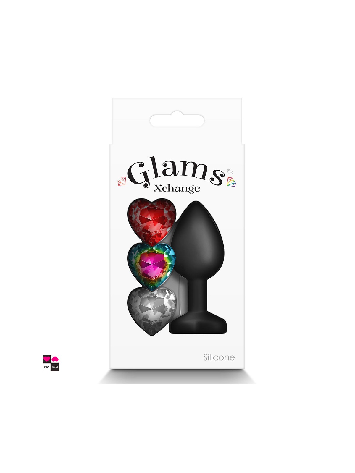 Plug Anale Glams in silicone con 3 gemme Intercambiabili colorate a forma di cuore