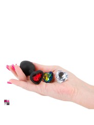 Plug Anale Glams in silicone con 3 gemme Intercambiabili colorate a forma di cuore