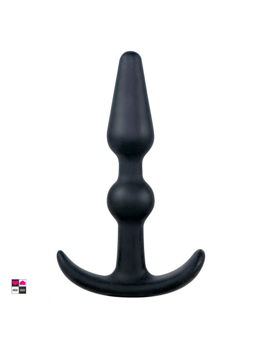 Butt Plug in SIlicone Nero a forma di Ancora lunghezza totale di 10 cm e una profondità di inserimento di circa 8 cm