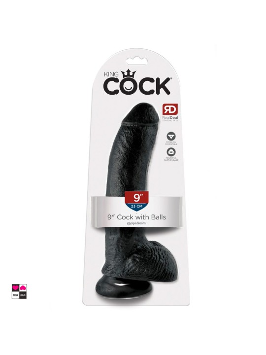 Dildo con Scroto 9" Nero con Ventosa - Design Curvo Lunghezza totale: 22,9 cm
Diametro: 5,1 cm King Cock