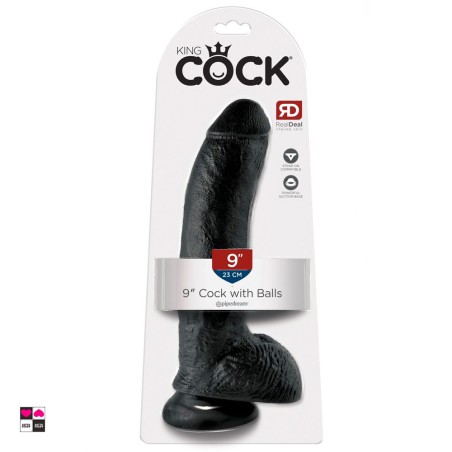 Dildo con Scroto 9" Nero con Ventosa - Design Curvo Lunghezza totale: 22,9 cm
Diametro: 5,1 cm King Cock